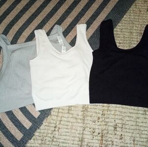 Women's Ribbed Tank Top Set - Gray, White, and Black